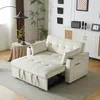 A beige sofa bed is shown in a living room setting, partially converted into a bed, with a side table and lamp nearby. Produktbild-Vorschau