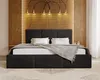 A modern bedroom with a bed, wooden wall paneling, and decorative lighting. Náhled obrázku produktu