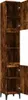 A tall, narrow wooden cabinet with multiple shelves and two doors, one of which is open. Náhled obrázku produktu