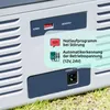 Close-up of the back panel of a portable cooler, showing ports and controls, with a grassy foreground. Produktbild-Vorschau