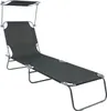 3-Bein Gartenliege Campingliege Schwarz 186x55x24cm  Sonnenschutzdach Voir les images du produit