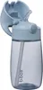 A light blue baby bottle with a straw and a lid that is open. Voir les images du produit