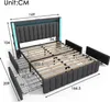 A diagram of a bed with dimensions and features highlighted. Produktbild-Vorschau
