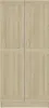 A front view of a closed wooden wardrobe with two doors and silver handles, presented on a white background. Produktbild-Vorschau