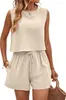 ASKSA Damen Zweiteiler Leinen Sport Sommer Jogginganzug Set Produktbild-Vorschau 1