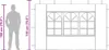 A diagram showing the dimensions of a party tent side panel with a window, alongside a silhouette of a person for scale. Voir les images du produit