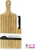A wooden breadboard with a knife slot and a knife, presented on a white background with packaging details. Produktbild-Vorschau