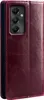 A close-up view of a burgundy flip-style phone case for a Samsung Galaxy A55 5G, showing the camera cutout and the textured leather exterior. Produktbild-Vorschau