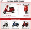 A size chart showing dimensions of a scooter and examples of different scooter models. Produktbild-Vorschau