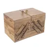 A wooden sewing box with two compartments on top and tiered drawers on the sides. Anteprima dell’immagine prodotto
