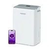 A white dehumidifier with a smartphone displaying its app interface is shown against a white background. Náhled obrázku produktu