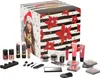 A beauty advent calendar with various makeup products displayed in front of it. Produktbild-Vorschau