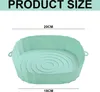 A product size chart showing dimensions for an air fryer silicone liner. Produktbild-Vorschau