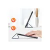 A tablet case is shown in different positions, demonstrating its stand functionality. Icons indicate usage scenarios. Produktbild-Vorschau
