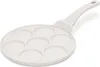 A white pancake pan with multiple circular molds and a white handle, isolated on a white background. Podgląd zdjęcia produktu