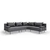 A dark gray sectional sofa with four cushions, shown from a front-side angle against a white background. Podgląd zdjęcia produktu