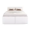 A white bed with storage drawers, shown from the front. Produktbild-Vorschau