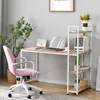 A home office setup with a desk, chair, and shelving unit. Produktbild-Vorschau