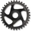 A black bicycle chainring with cutouts and teeth, shown against a white background. Produktbild-Vorschau