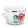A white enamel pot with a floral design on the side, set against a white background. Produktbild-Vorschau