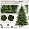 A close-up of artificial Christmas tree branches and a full artificial Christmas tree with its stand. Náhled obrázku produktu