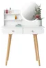 Schminktisch MRDT08-W, weiß, aus MDF, mit Spiegel (Ø 40 cm) Produktbild-Vorschau 1
