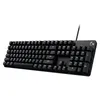 A black mechanical gaming keyboard is shown from a slightly elevated diagonal angle against a white background. Produktbild-Vorschau
