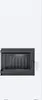 A white fireplace insert with a black door and interior. Produktbild-Vorschau