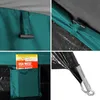 A collage of four close-up images showing details of a green camping tent. Náhled obrázku produktu