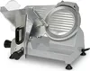 A silver electric slicer with a circular blade is shown against a white background. Produktbild-Vorschau