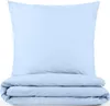 A neatly folded set of light blue bedding, including a pillow and a duvet cover, is presented against a white background. Voir les images du produit