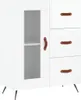 A white sideboard with brown leather handles and black legs, shown against a white background. Náhľad obrázku produktu