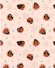 A repeating pattern of cartoon characters and flowers on a pink background. Produktbild-Vorschau