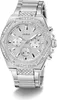 A close-up studio shot of a silver Guess watch with diamond accents. Produktbild-Vorschau