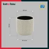 A beige ceramic pot with a textured pattern, shown with dimensions indicated by measurement lines and text. Náhled obrázku produktu