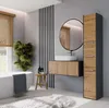A modern bathroom with a bathtub, vanity, and storage cabinet. Podgląd zdjęcia produktu