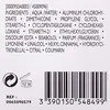 A close-up view of the ingredients list and barcode of a product. Produktbild-Vorschau