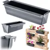 A collage of images showing dark gray plastic planters, some empty and some filled with plants, and a wooden pallet used as a vertical garden. Náhľad obrázku produktu