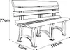 A line drawing of a garden bench with dimensions indicated. Produktbild-Vorschau