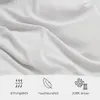 Close-up of white fabric with icons and text describing product features. Produktbild-Vorschau