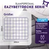 A marketing image for a Slaapspeciaal Eazybettdecke series duvet, showing its dimensions and features. Produktbild-Vorschau