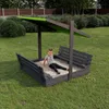 QLS Bac à sable en bois 150 cm avec banc et toit vert Voir les images du produit 8