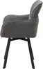 A side view of a dark gray upholstered chair with black legs on a white background. Produktbild-Vorschau