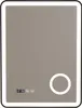 A rectangular LED mirror with a black frame, displaying a digital clock and icons on its surface. Náhled obrázku produktu
