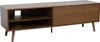 A brown TV stand with a sliding door and open shelving, shown from a side-angle on a white background. Voir les images du produit