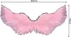 A pair of pink angel wings with black tips, laid flat against a white background. Dimensions are indicated by lines and text. Produktbild-Vorschau