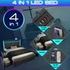 A collage of images showcasing the features of a LED bed. Produktbild-Vorschau