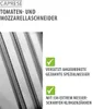 Close-up of serrated blades with marketing text and checkmarks. Produktbild-Vorschau
