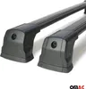 A close-up view of two black roof racks on a white background. Voir les images du produit