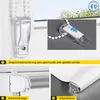 Collage of images showing different aspects of a roller blind installation and features. Produktbild-Vorschau